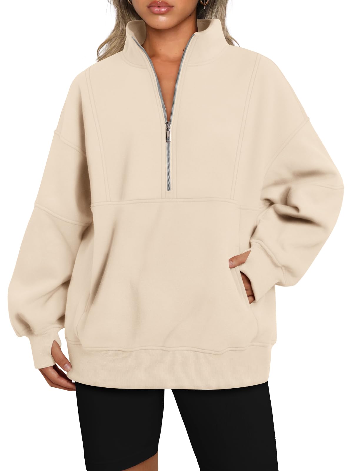 AUTOMET Women's Half Zip Oversized Sweatshirts Fleece Pullover Long Hoodies Casual Mock Turtleneck Sweaters with Pockets
