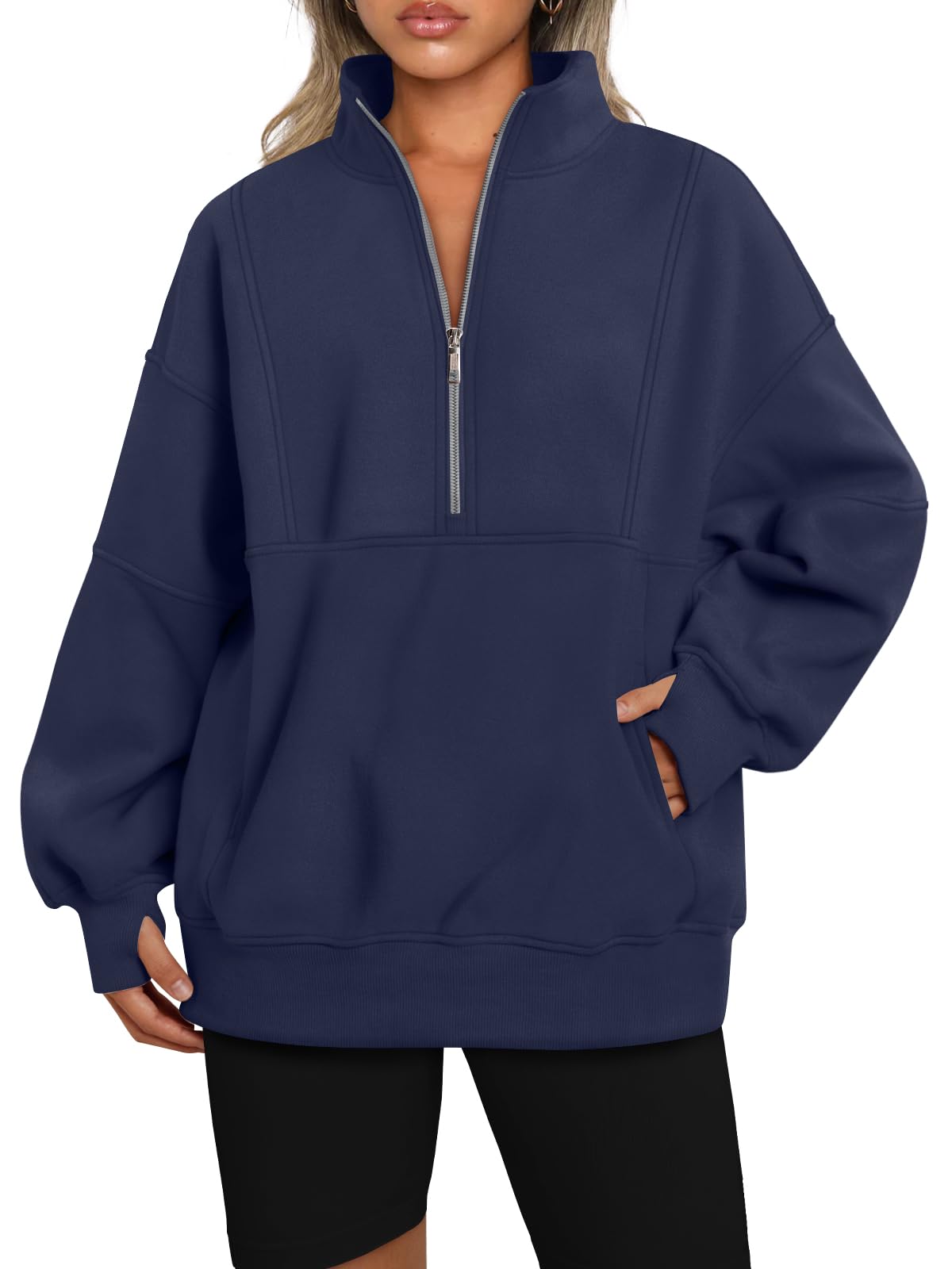 AUTOMET Women's Half Zip Oversized Sweatshirts Fleece Pullover Long Hoodies Casual Mock Turtleneck Sweaters with Pockets