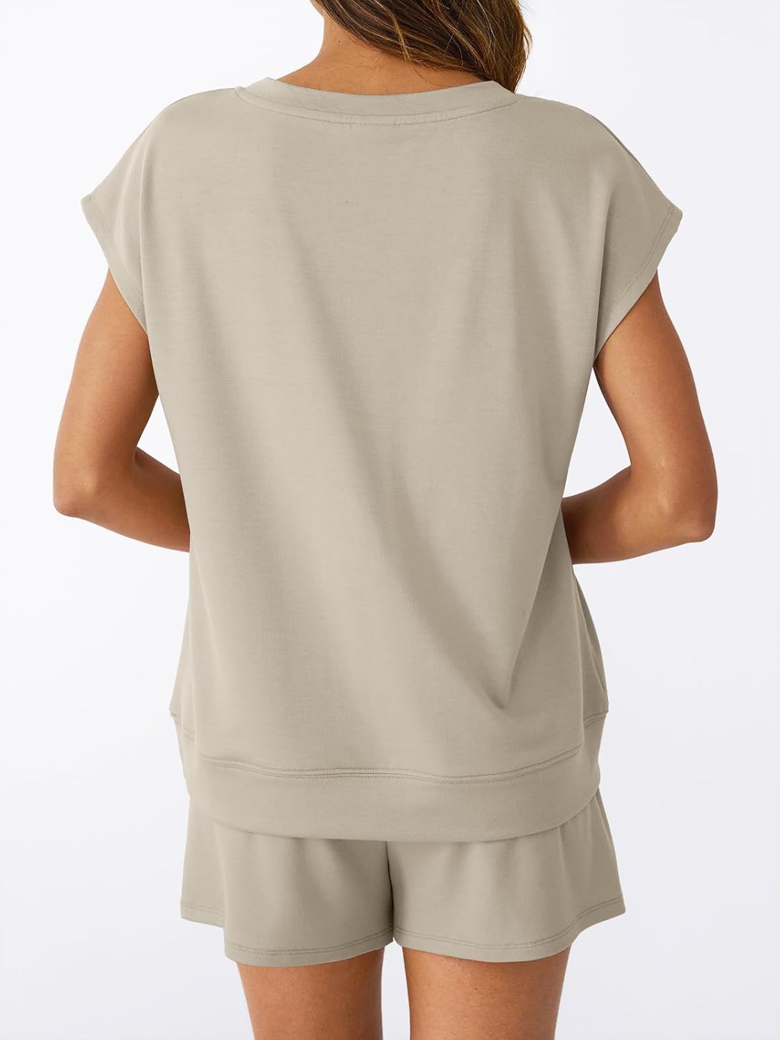 AUTOMET 2 Piece V Neck Cap Sleeve Shirt and Shorts Set Womens Matching Summer Lounge Sets