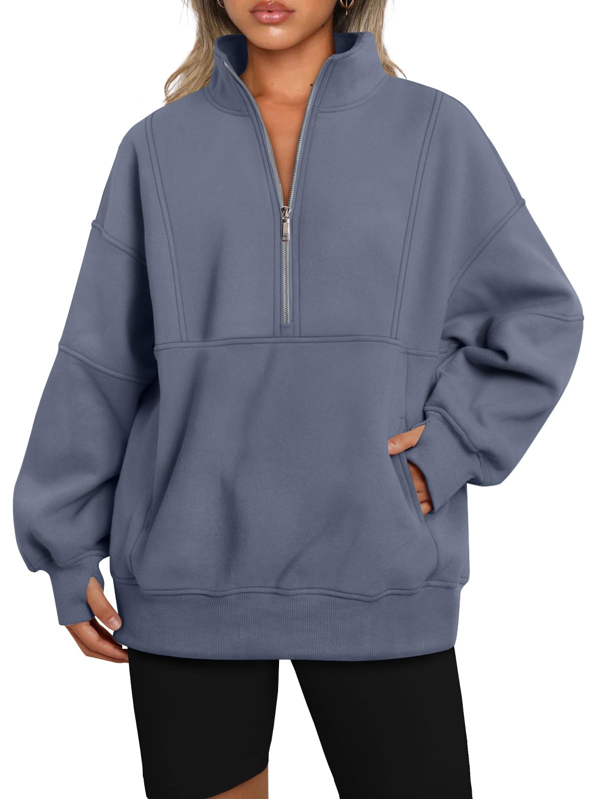 AUTOMET Women's Half Zip Oversized Sweatshirts Fleece Pullover Long Hoodies Casual Mock Turtleneck Sweaters with Pockets