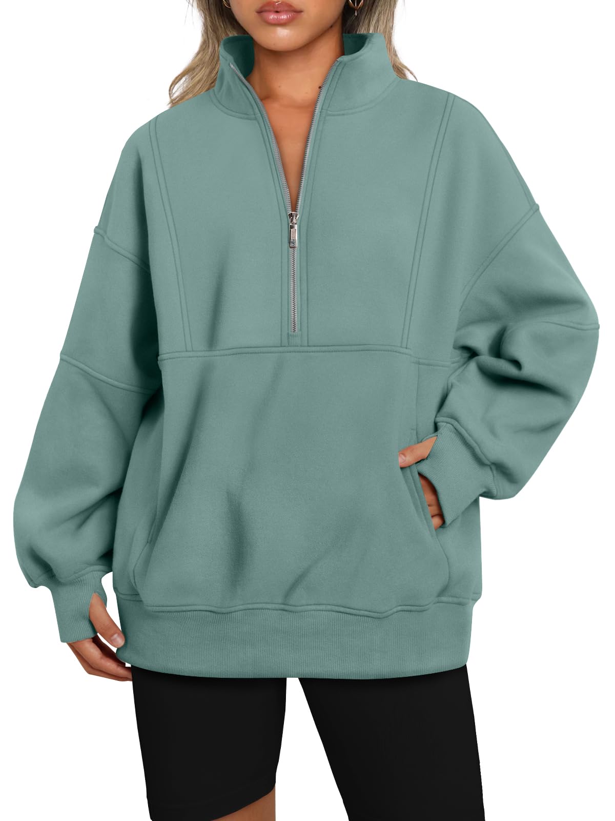 AUTOMET Women's Half Zip Oversized Sweatshirts Fleece Pullover Long Hoodies Casual Mock Turtleneck Sweaters with Pockets