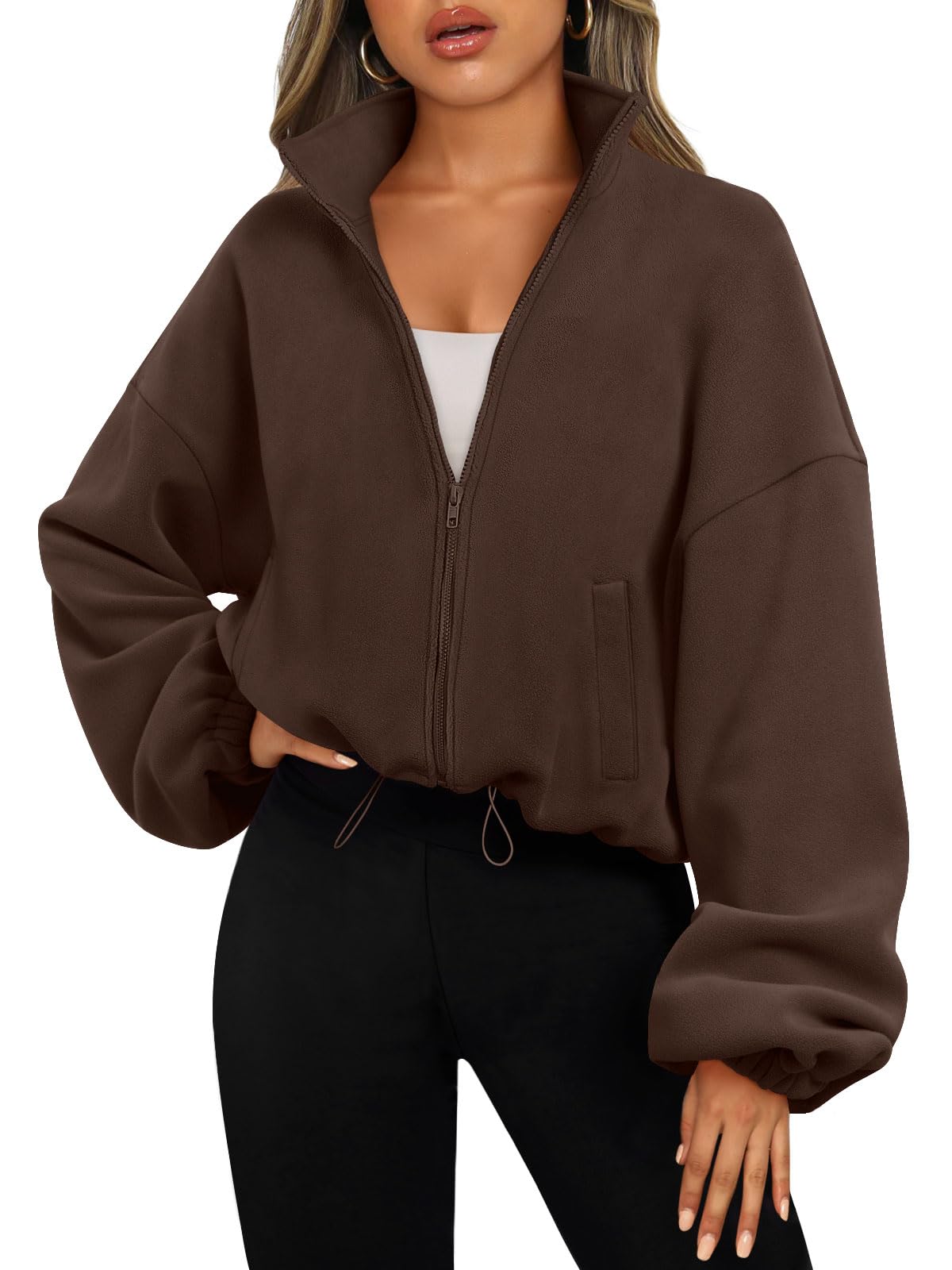 AUTOMET Womens Fleece Jackets Zip Up Oversized Sweatshirts Winter Clothes Long Sleeve Crop Sherpa Fall Outfits Fashion