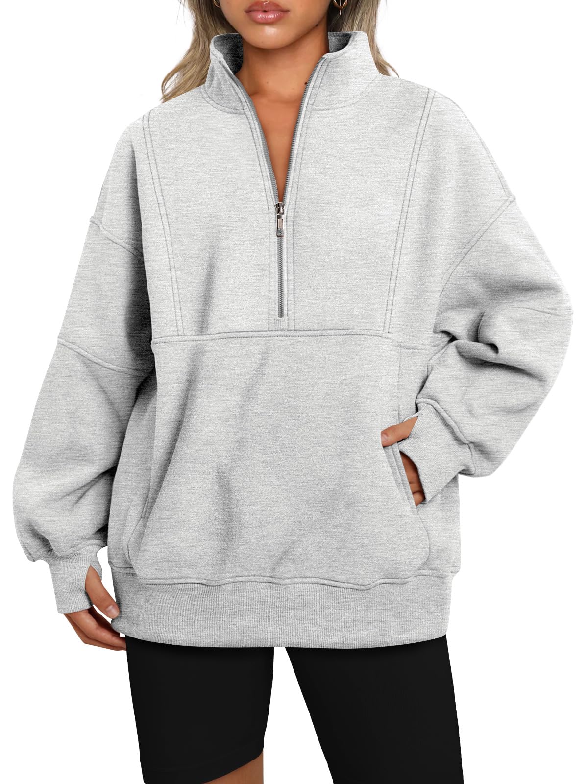 AUTOMET Women's Half Zip Oversized Sweatshirts Fleece Pullover Long Hoodies Casual Mock Turtleneck Sweaters with Pockets