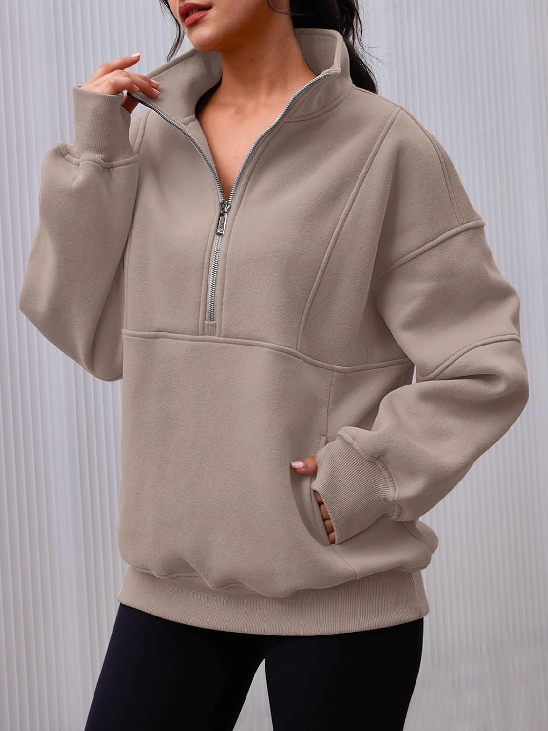 AUTOMET Women's Half Zip Oversized Sweatshirts Fleece Pullover Long Hoodies Casual Mock Turtleneck Sweaters with Pockets