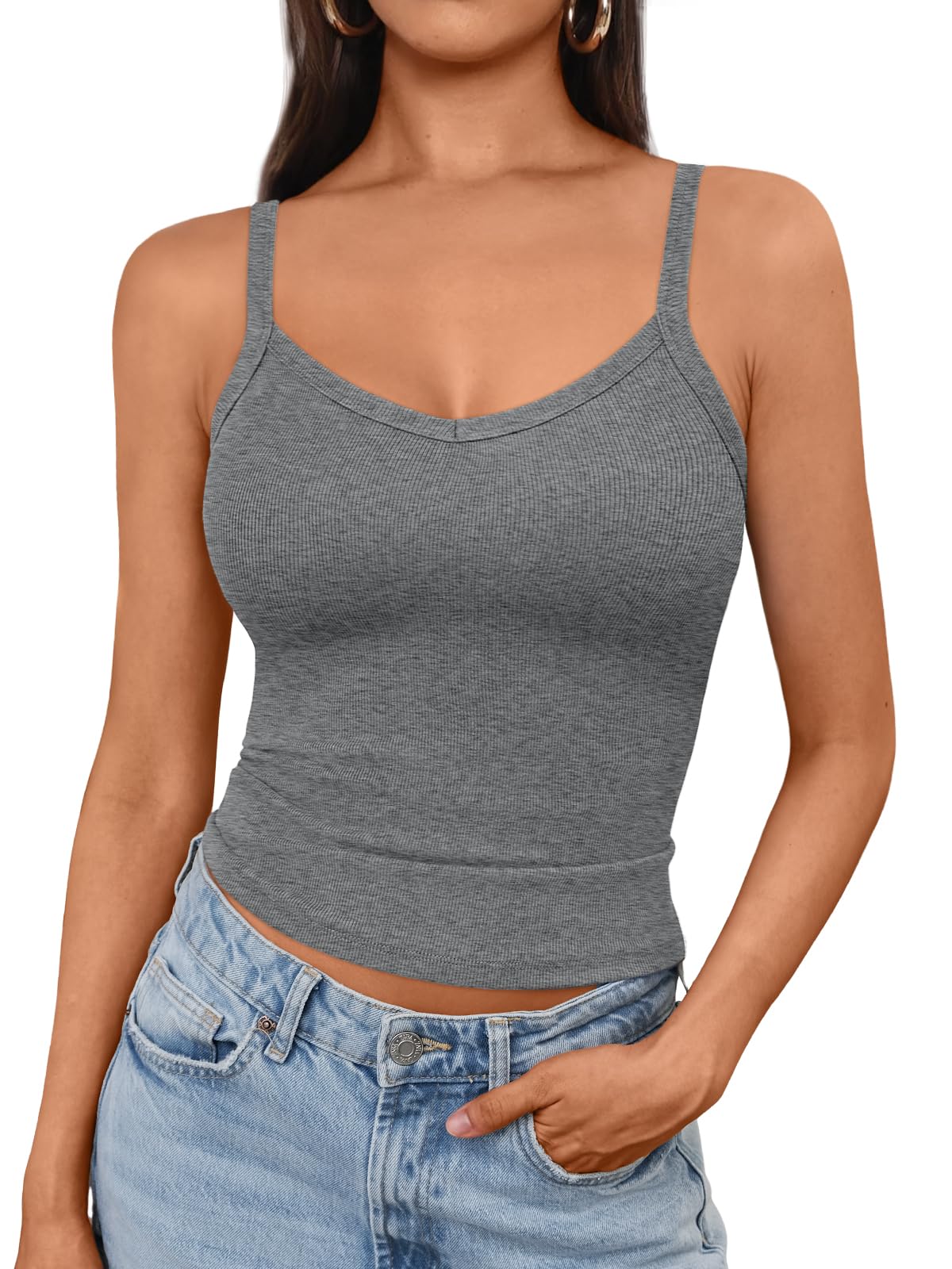 AUTOMET Crop Tank Top Woman Summer V Neck Tube Ribbed Tops Halter Sapghetti Strap Cami Racerback Tees Ladies