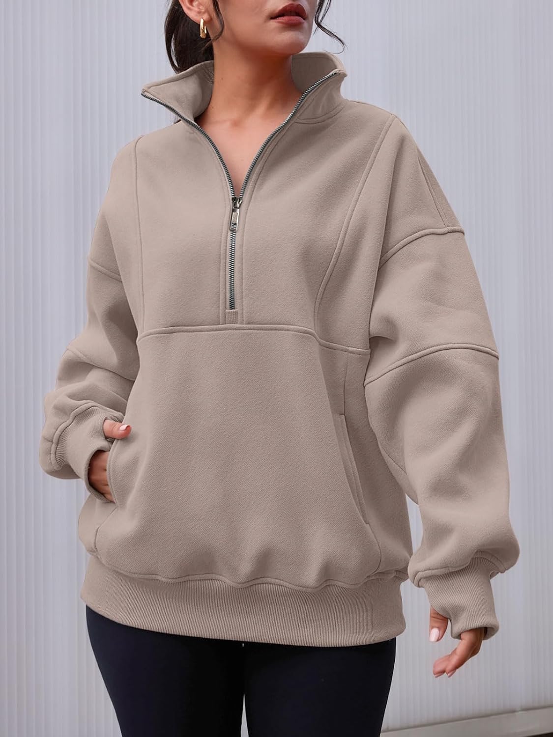 AUTOMET Women's Half Zip Oversized Sweatshirts Fleece Pullover Long Hoodies Casual Mock Turtleneck Sweaters with Pockets