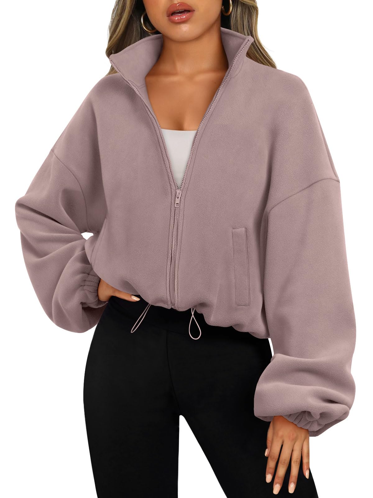AUTOMET Womens Fleece Jackets Zip Up Oversized Sweatshirts Winter Clothes Long Sleeve Crop Sherpa Fall Outfits Fashion