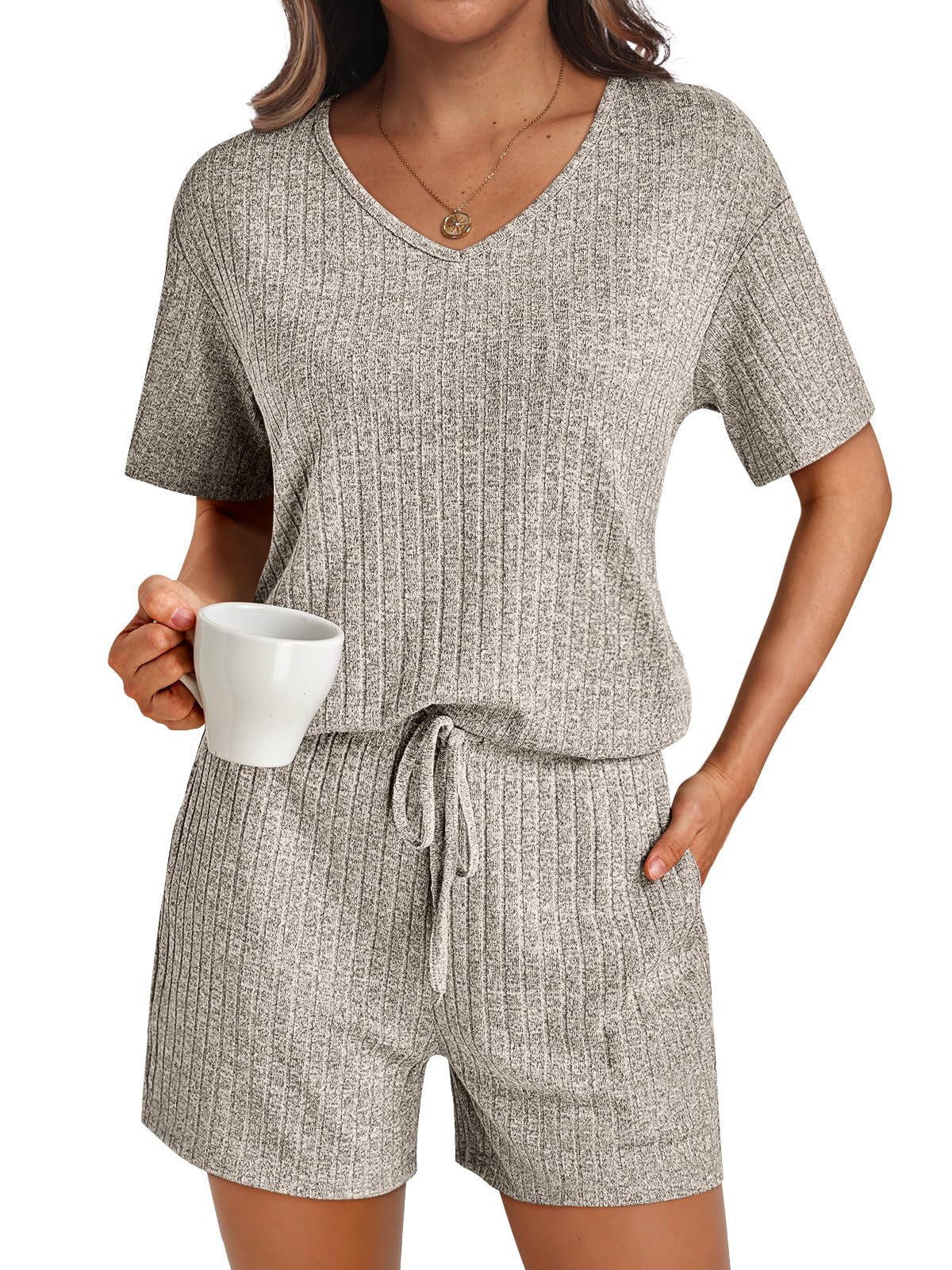 AUTOMET Womens Pajamas 2 Piece Lounge Sets Summer Tracksuits Ribbed Spring Outfits Matching Vacation Clothes Loungewear