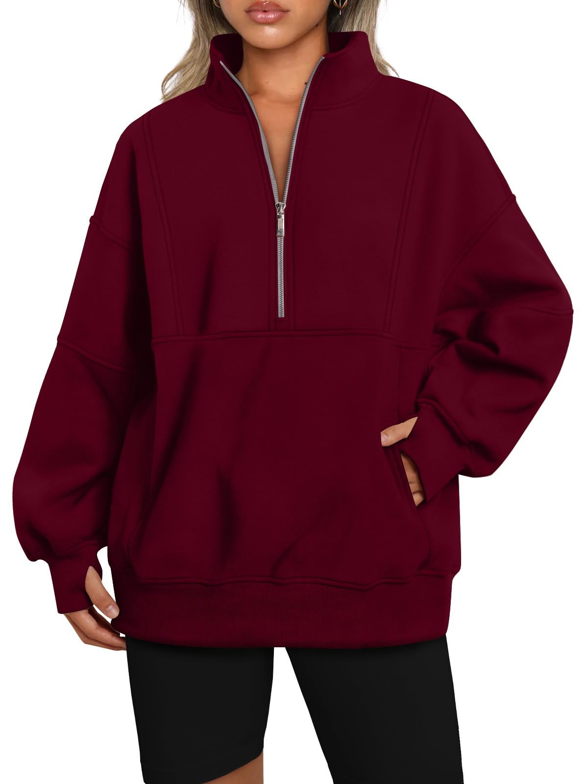 AUTOMET Women's Half Zip Oversized Sweatshirts Fleece Pullover Long Hoodies Casual Mock Turtleneck Sweaters with Pockets