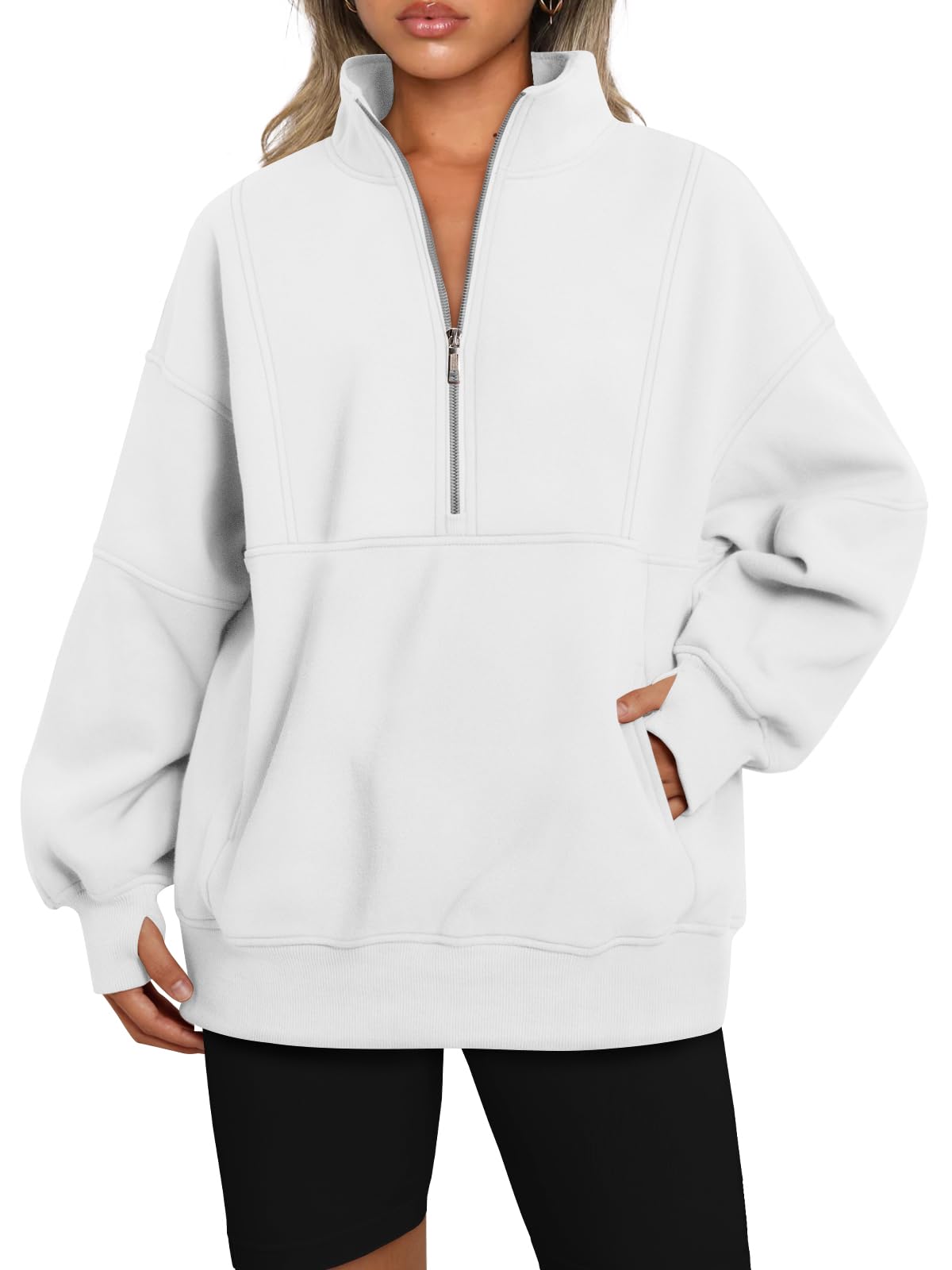 AUTOMET Women's Half Zip Oversized Sweatshirts Fleece Pullover Long Hoodies Casual Mock Turtleneck Sweaters with Pockets