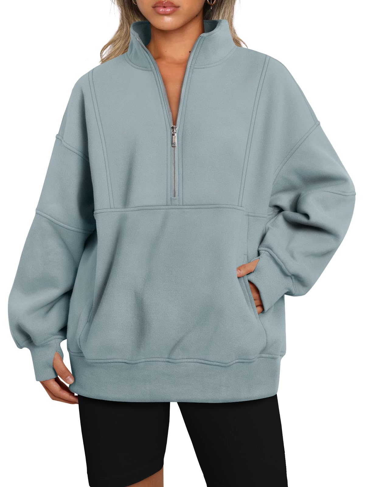 AUTOMET Women's Half Zip Oversized Sweatshirts Fleece Pullover Long Hoodies Casual Mock Turtleneck Sweaters with Pockets