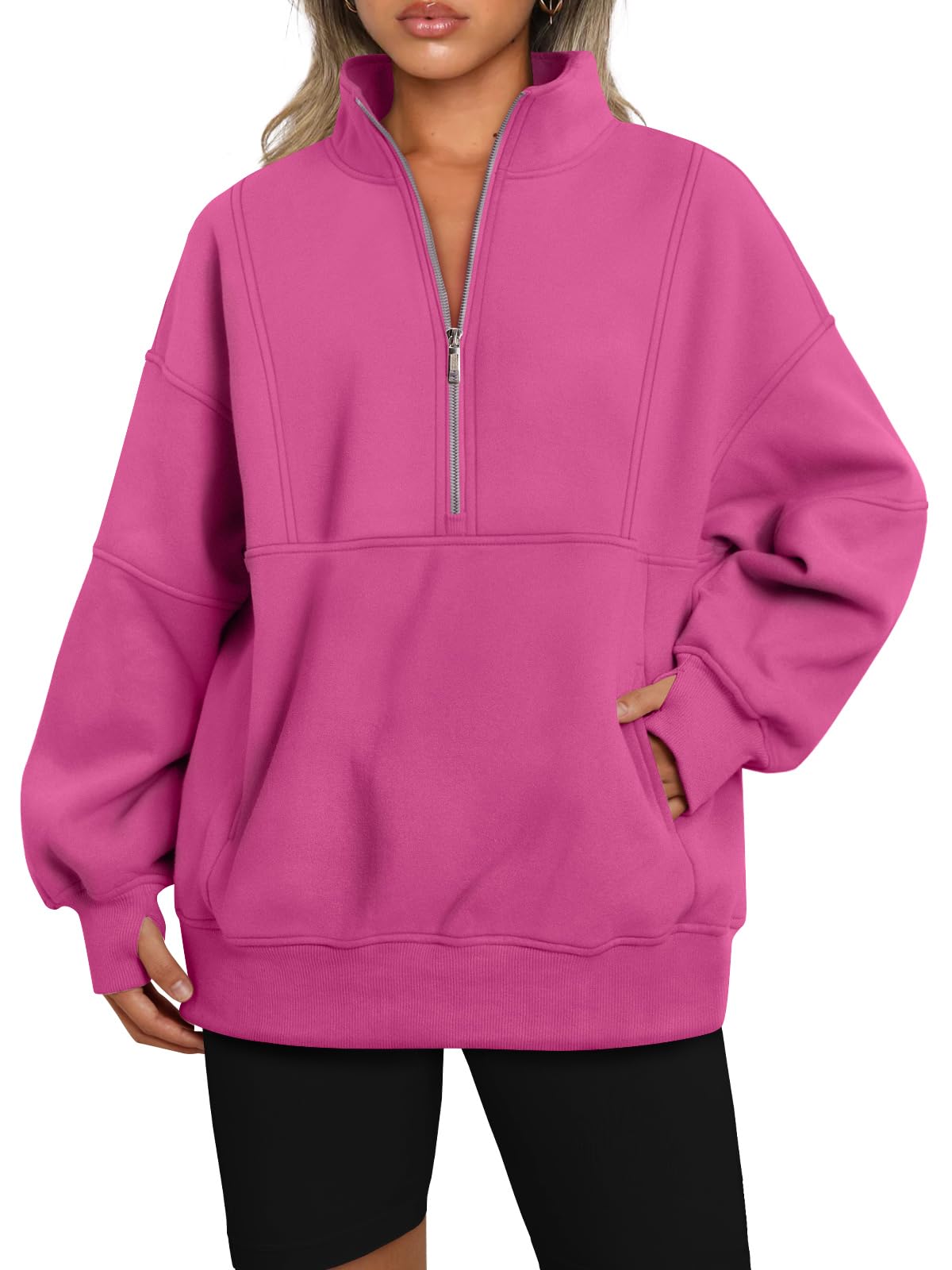 AUTOMET Women's Half Zip Oversized Sweatshirts Fleece Pullover Long Hoodies Casual Mock Turtleneck Sweaters with Pockets