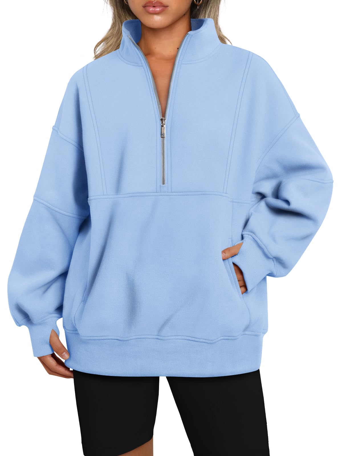 AUTOMET Women's Half Zip Oversized Sweatshirts Fleece Pullover Long Hoodies Casual Mock Turtleneck Sweaters with Pockets