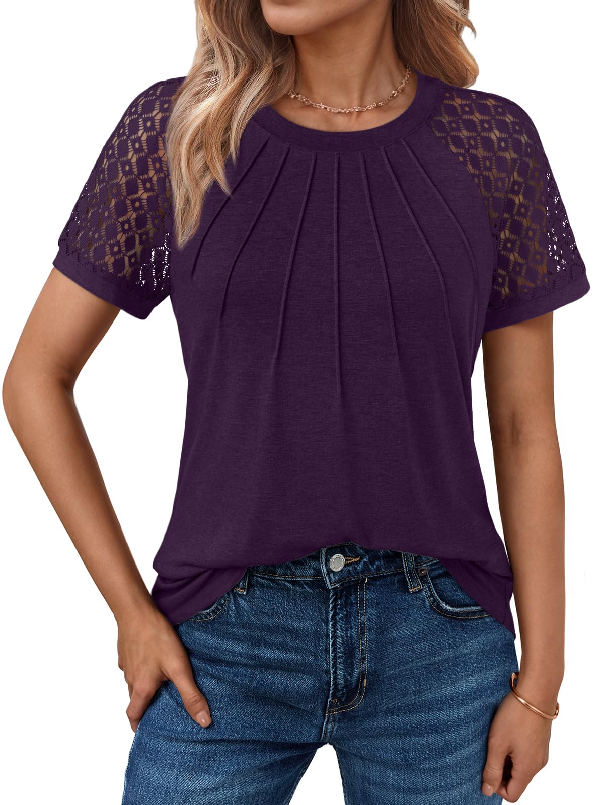 AUTOMET Womens Summer Tops Spring Shirts Trendy Vacation Outfits Short Sleeve Business Tshirts Fashion Casual Blouses