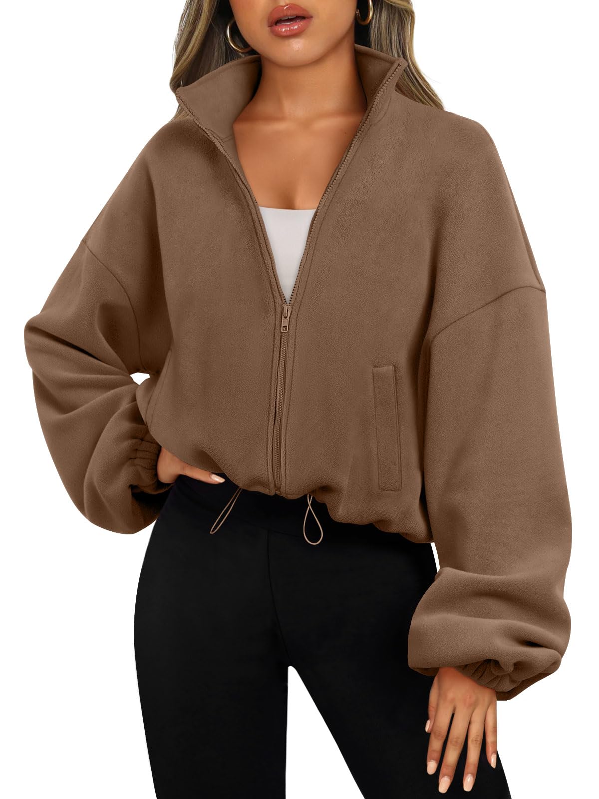 AUTOMET Womens Fleece Jackets Zip Up Oversized Sweatshirts Winter Clothes Long Sleeve Crop Sherpa Fall Outfits Fashion