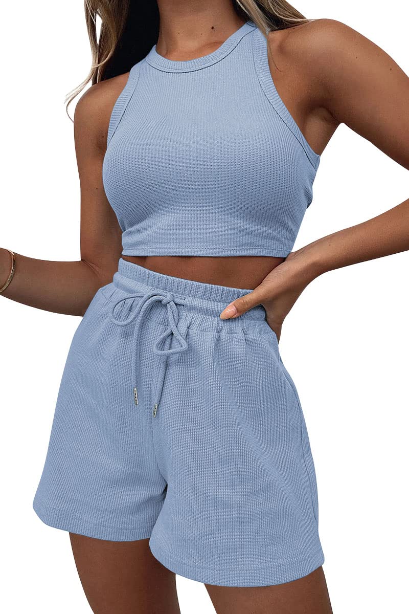 AUTOMET Womens 2 Piece Shorts Lounge Sets Two Piece Summer Workout Outfits Beach Vacation Trendy 2025 Clothes