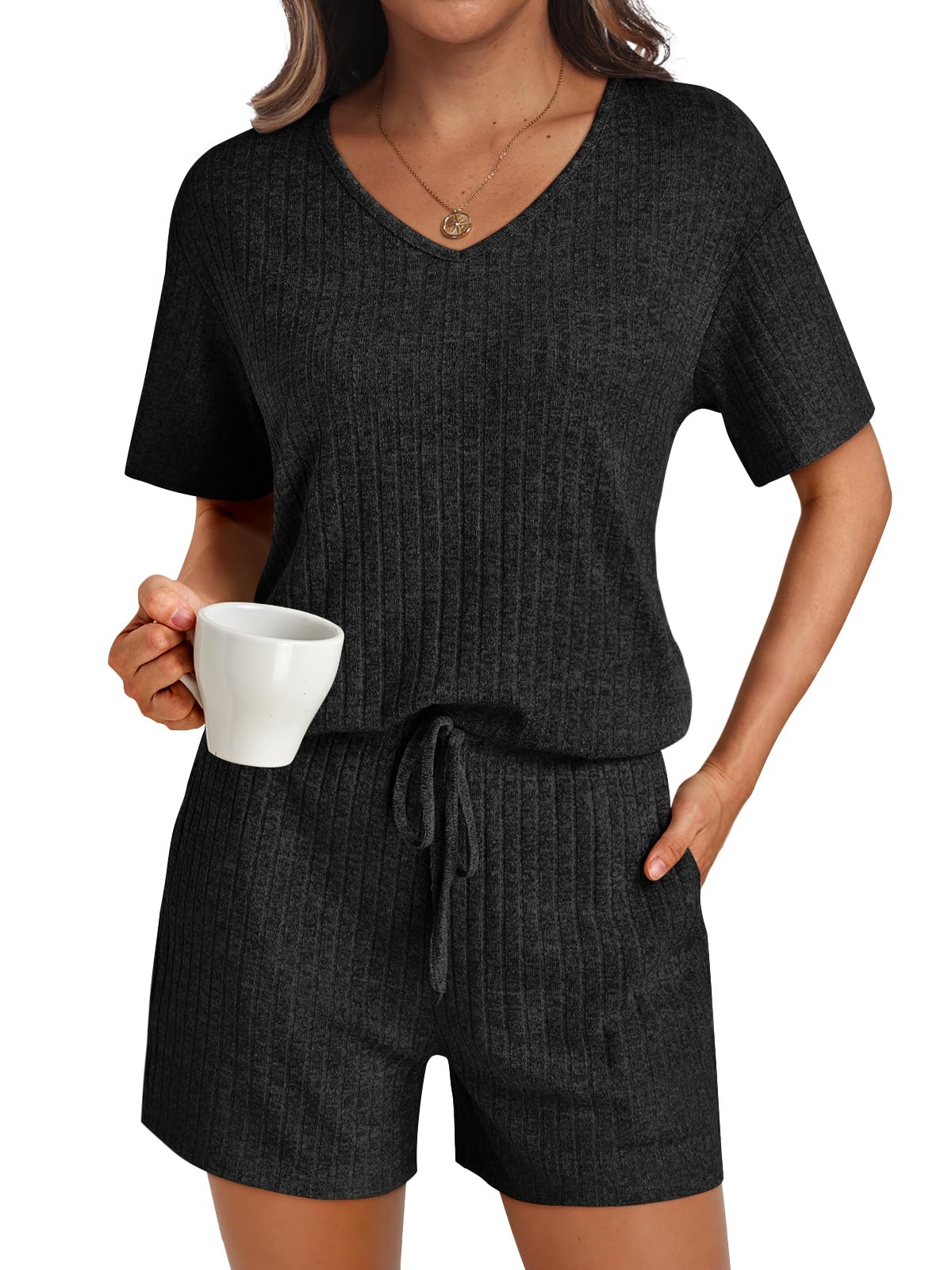 AUTOMET Womens Pajamas 2 Piece Lounge Sets Summer Tracksuits Ribbed Spring Outfits Matching Vacation Clothes Loungewear