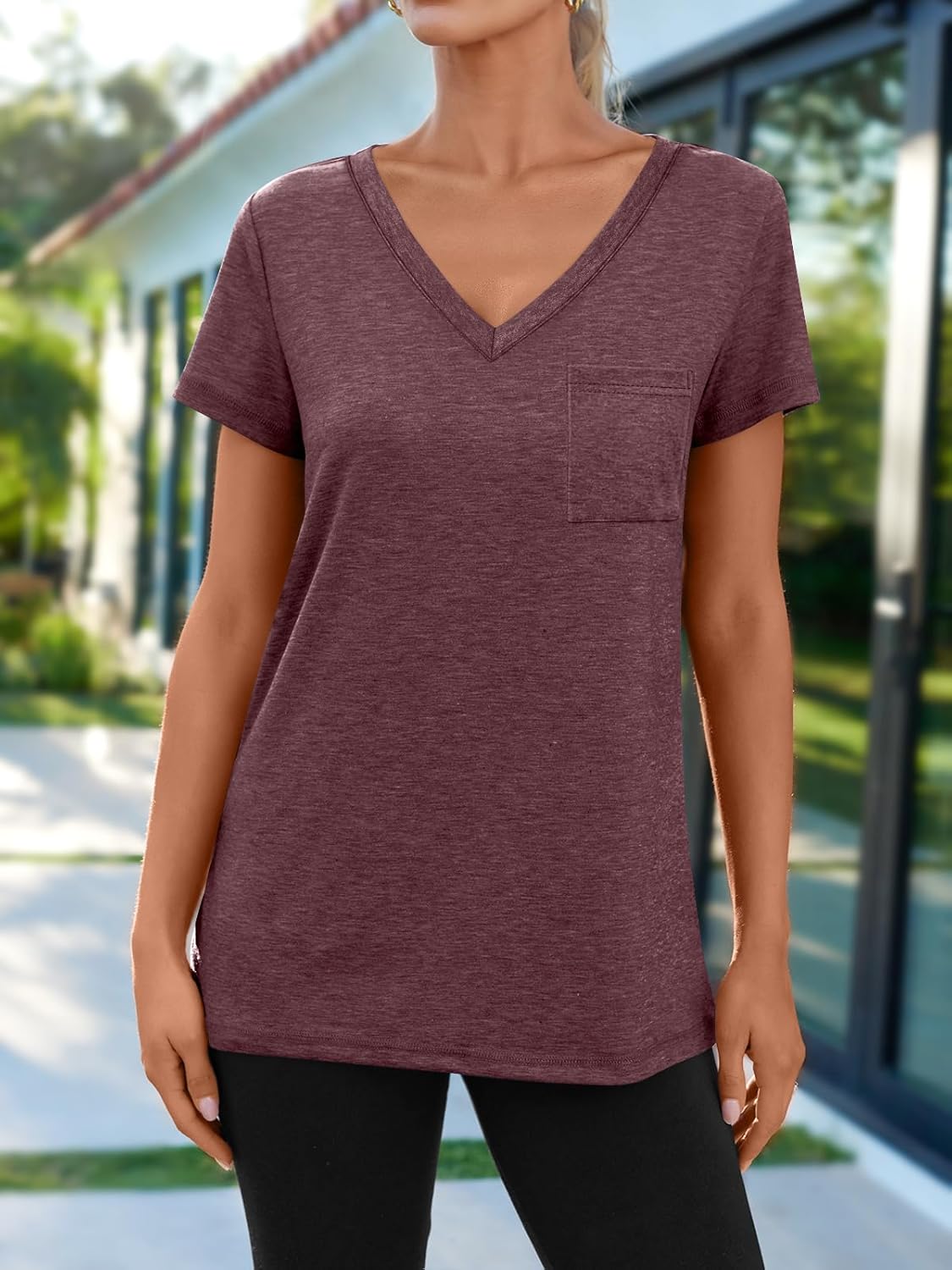 AUTOMET T Shirts for Women Short Sleeve Shirts V Neck Plus Size Summer Tops Casual Beach Vacation Outfits Clothes 2025