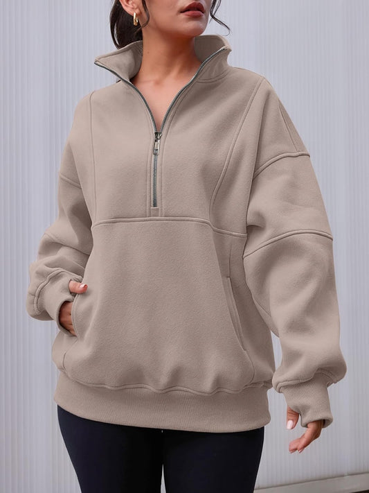 AUTOMET Women's Half Zip Oversized Sweatshirts Fleece Pullover Long Hoodies Casual Mock Turtleneck Sweaters with Pockets