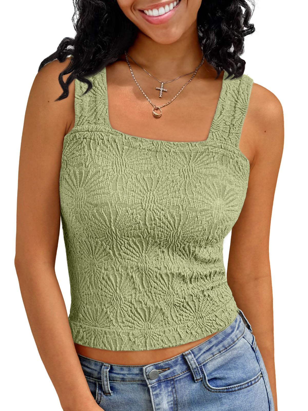 AUTOMET Women Tank Tops 2025 Summer Square Neck Crop Top Trendy Going Out Vacation Outfit Cami Sleeveless Y2k Clothes Fashion