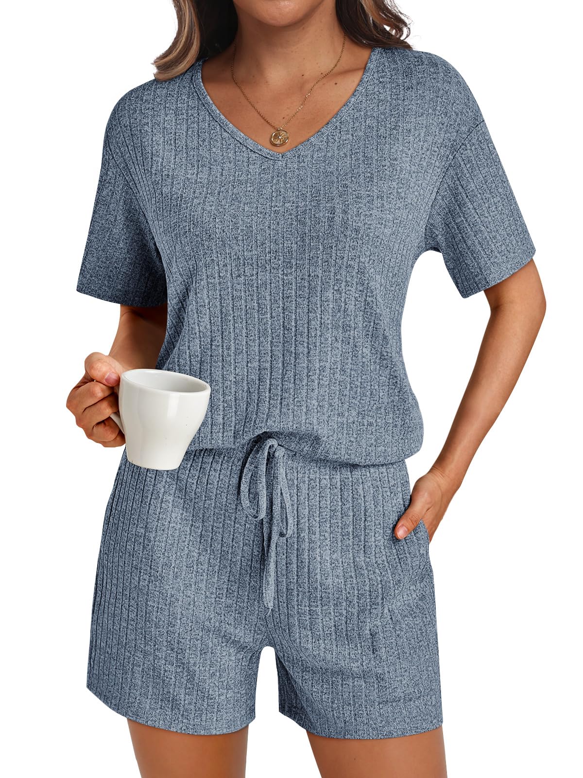 AUTOMET Womens Pajamas 2 Piece Lounge Sets Summer Tracksuits Ribbed Spring Outfits Matching Vacation Clothes Loungewear