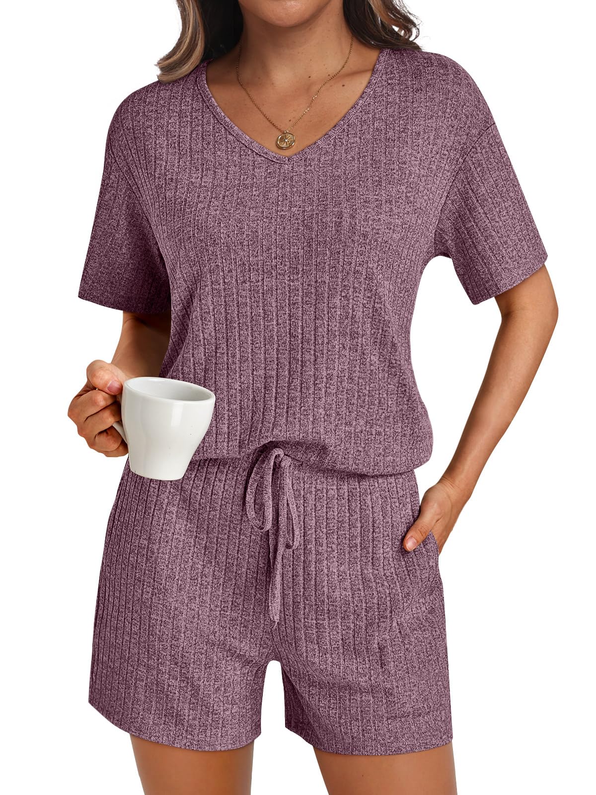 AUTOMET Womens Pajamas 2 Piece Lounge Sets Summer Tracksuits Ribbed Spring Outfits Matching Vacation Clothes Loungewear