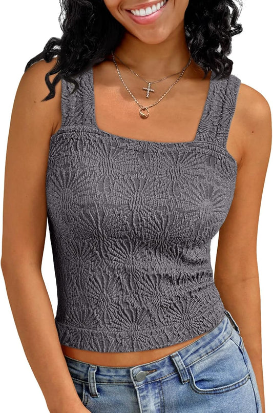AUTOMET Women Tank Tops 2025 Summer Square Neck Crop Top Trendy Going Out Vacation Outfit Cami Sleeveless Y2k Clothes Fashion