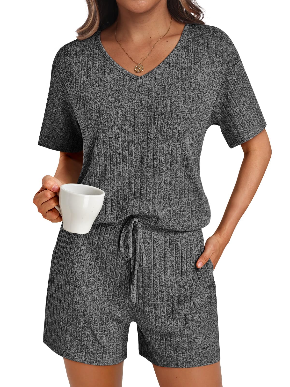 AUTOMET Womens Pajamas 2 Piece Lounge Sets Summer Tracksuits Ribbed Spring Outfits Matching Vacation Clothes Loungewear